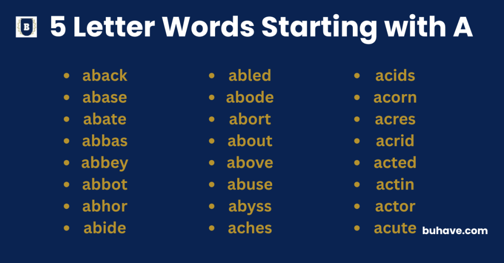 5 Letter Words Starting with A